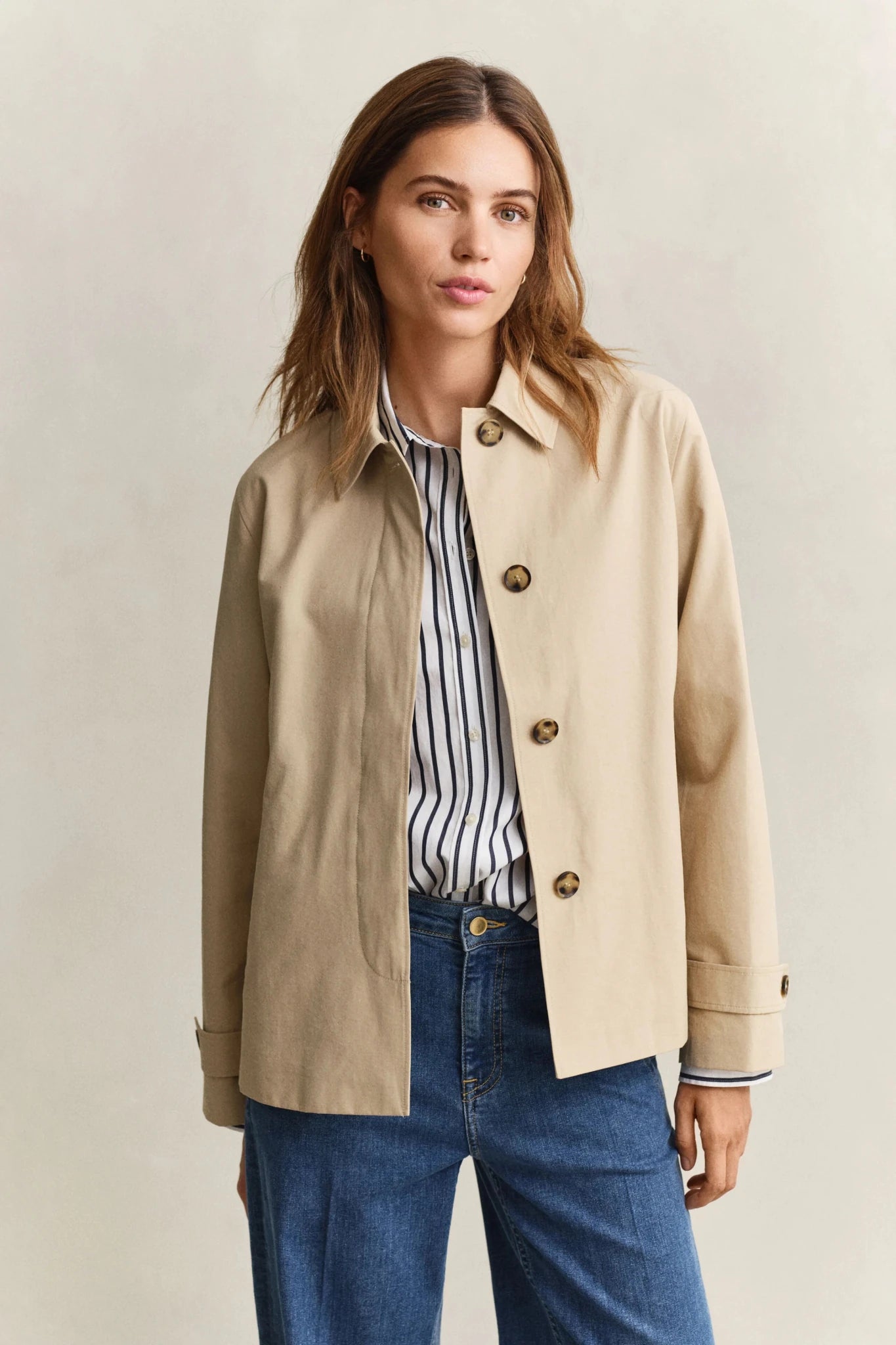 Young Ideas & Henmores - Short Cotton Blend Car Coat - 200 Oat Beige - XS
