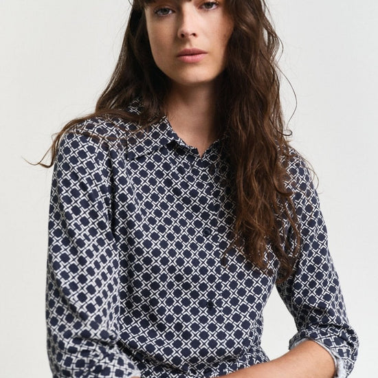 Young Ideas/Henmores - Slim Geometric Printed Shirt Dress - 433 Evening Blue - 8