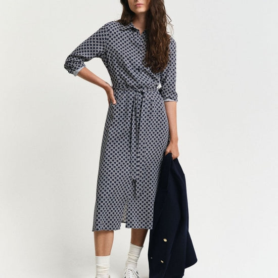 Young Ideas/Henmores - Slim Geometric Printed Shirt Dress - 433 Evening Blue - 8