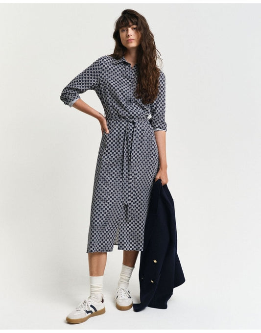 Young Ideas/Henmores - Slim Geometric Printed Shirt Dress - 433 Evening Blue - 8