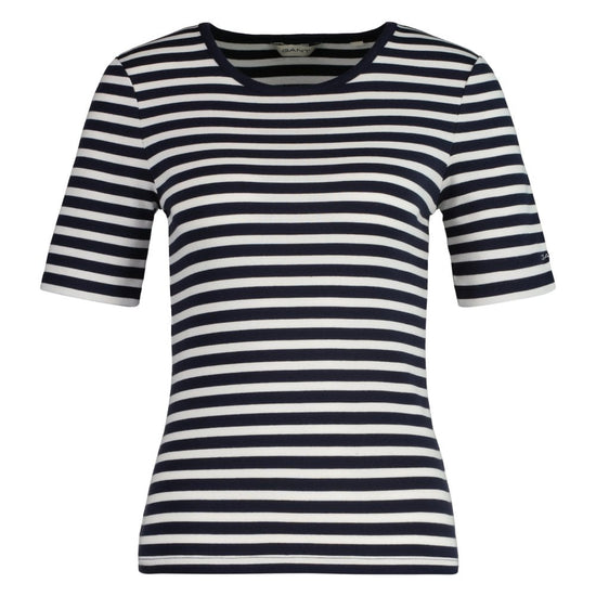 Young Ideas/Henmores - Slim Striped 1X1 Ribbed Ss T-Shirt - 433 Evening Blue - S