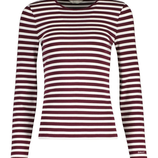 Young Ideas & Henmores -Slim Striped Long Sleeve T-Shirt -667 Darkened Wine -S