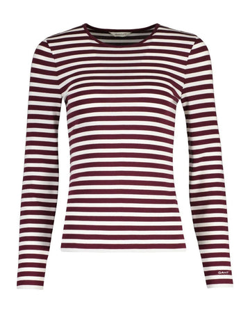 Young Ideas & Henmores -Slim Striped Long Sleeve T-Shirt -667 Darkened Wine -S