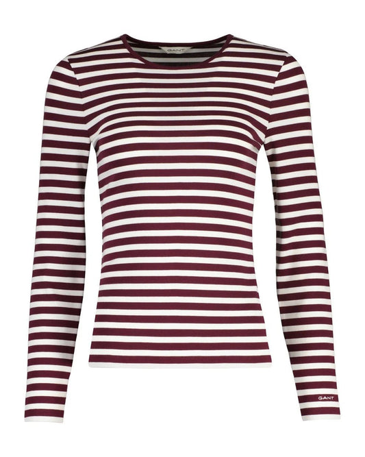 Young Ideas & Henmores -Slim Striped Long Sleeve T-Shirt -667 Darkened Wine -S