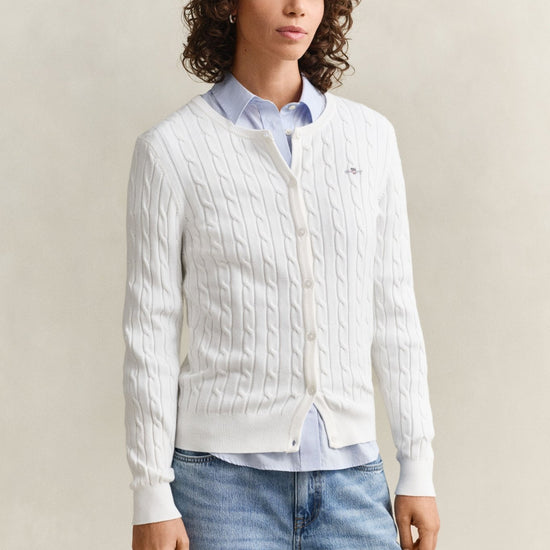 Young Ideas & Henmores - Stretch Cotton Cable Cardigan - 113 Eggshell - XS