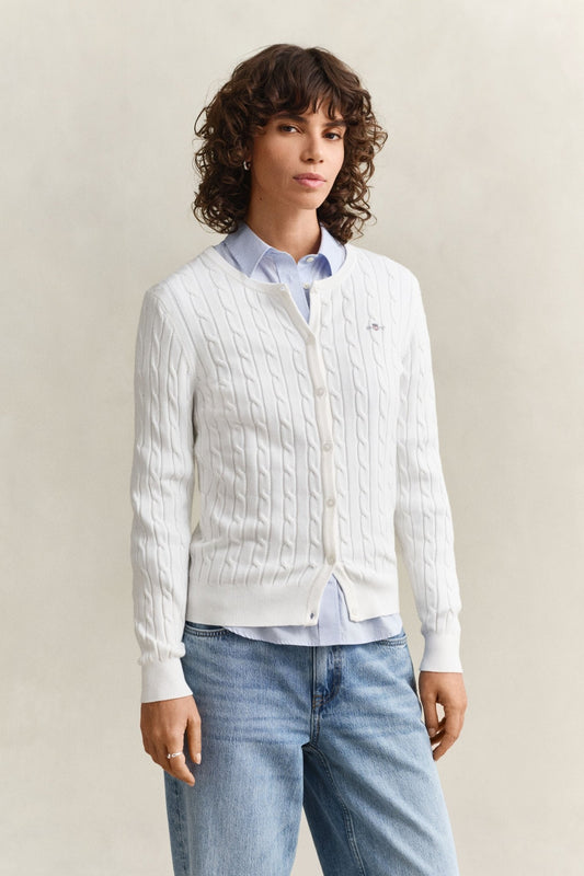 Young Ideas & Henmores - Stretch Cotton Cable Cardigan - 113 Eggshell - XS