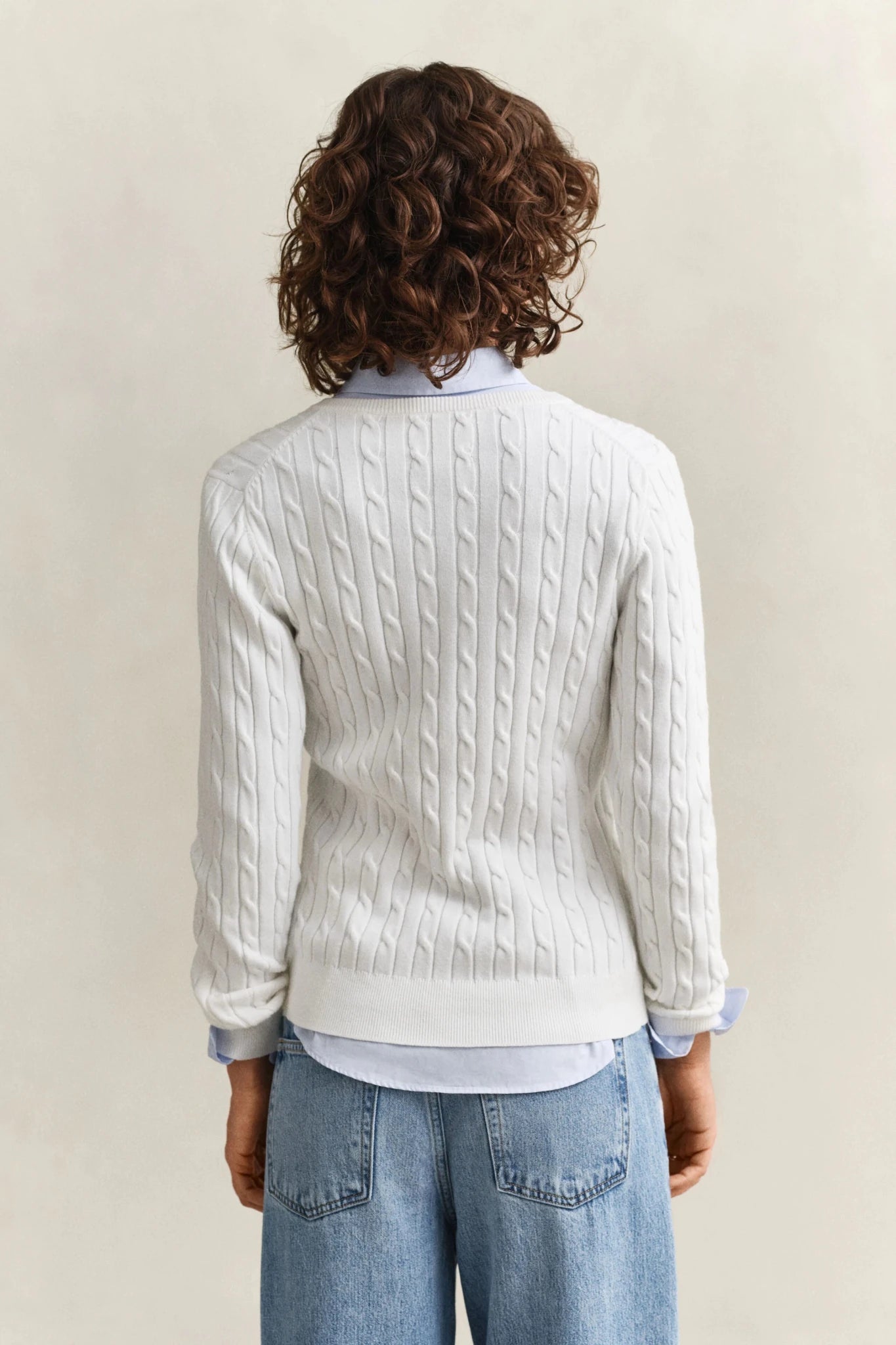 Young Ideas & Henmores - Stretch Cotton Cable Cardigan - 113 Eggshell - XS