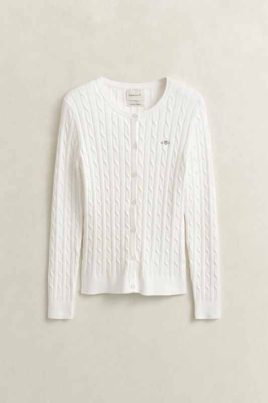 Young Ideas & Henmores - Stretch Cotton Cable Cardigan - 113 Eggshell - XS