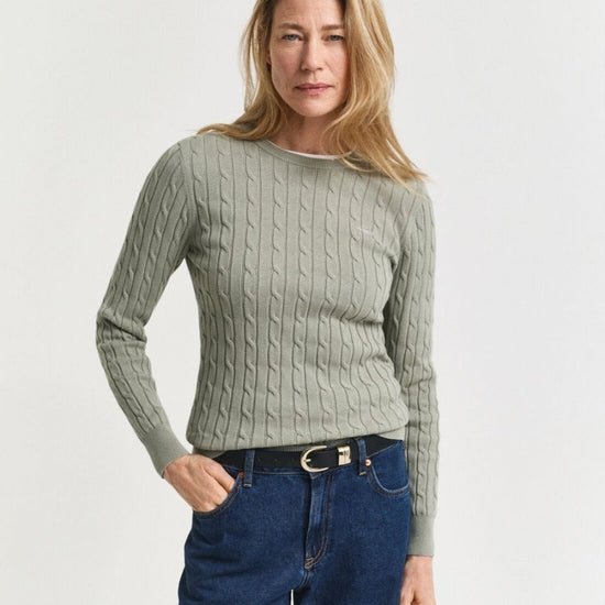 Young Ideas/Henmores - Stretch Cotton Cable Crew Neck - 356 Faded Sage - M