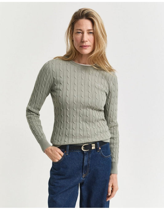 Young Ideas/Henmores - Stretch Cotton Cable Crew Neck - 356 Faded Sage - M