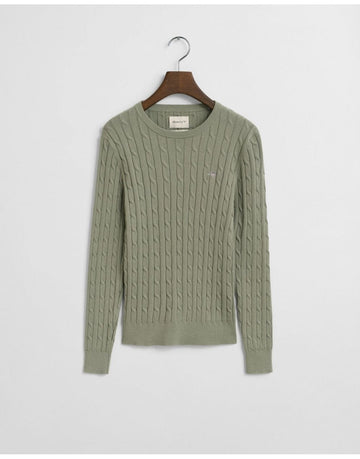 Young Ideas/Henmores - Stretch Cotton Cable Crew Neck - 356 Faded Sage - M