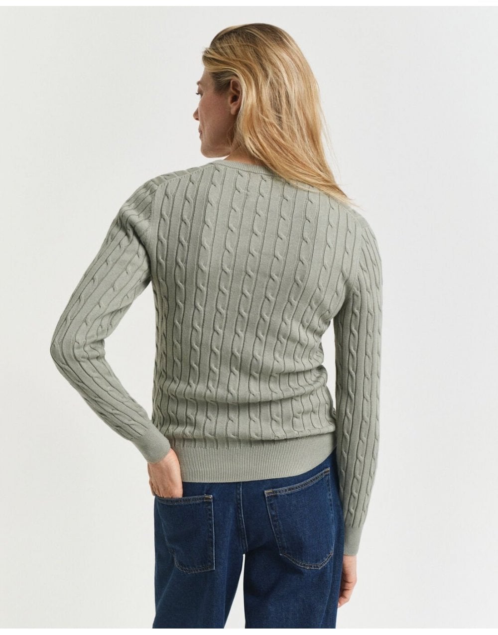 Young Ideas/Henmores - Stretch Cotton Cable Crew Neck - 356 Faded Sage - M