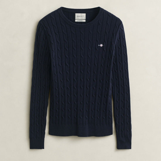 Young Ideas & Henmores -Stretch Cotton Cable Crew Neck Jumper -433 Evening Blue -S