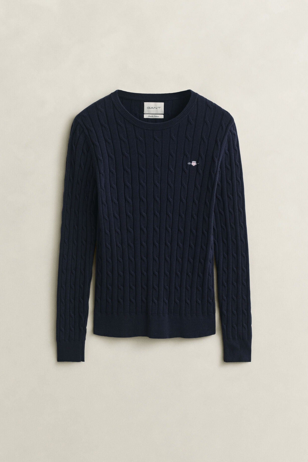 Young Ideas & Henmores -Stretch Cotton Cable Crew Neck Jumper -433 Evening Blue -S