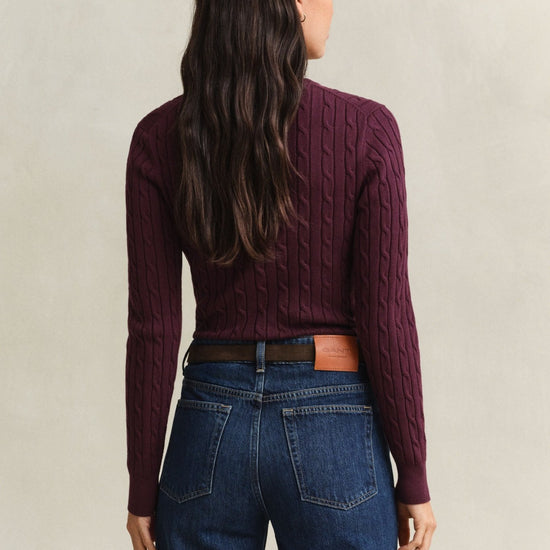 Young Ideas & Henmores -Stretch Cotton Cable Crew Neck Jumper -667 Darkened Wine -S