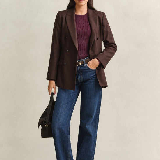 Young Ideas & Henmores -Stretch Cotton Cable Crew Neck Jumper -667 Darkened Wine -S