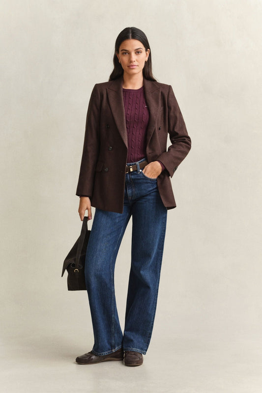 Young Ideas & Henmores -Stretch Cotton Cable Crew Neck Jumper -667 Darkened Wine -S