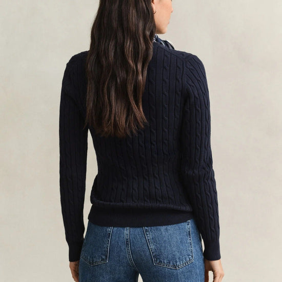 Young Ideas & Henmores -Stretch Cotton Cable Crew Neck Jumper -433 Evening Blue -S