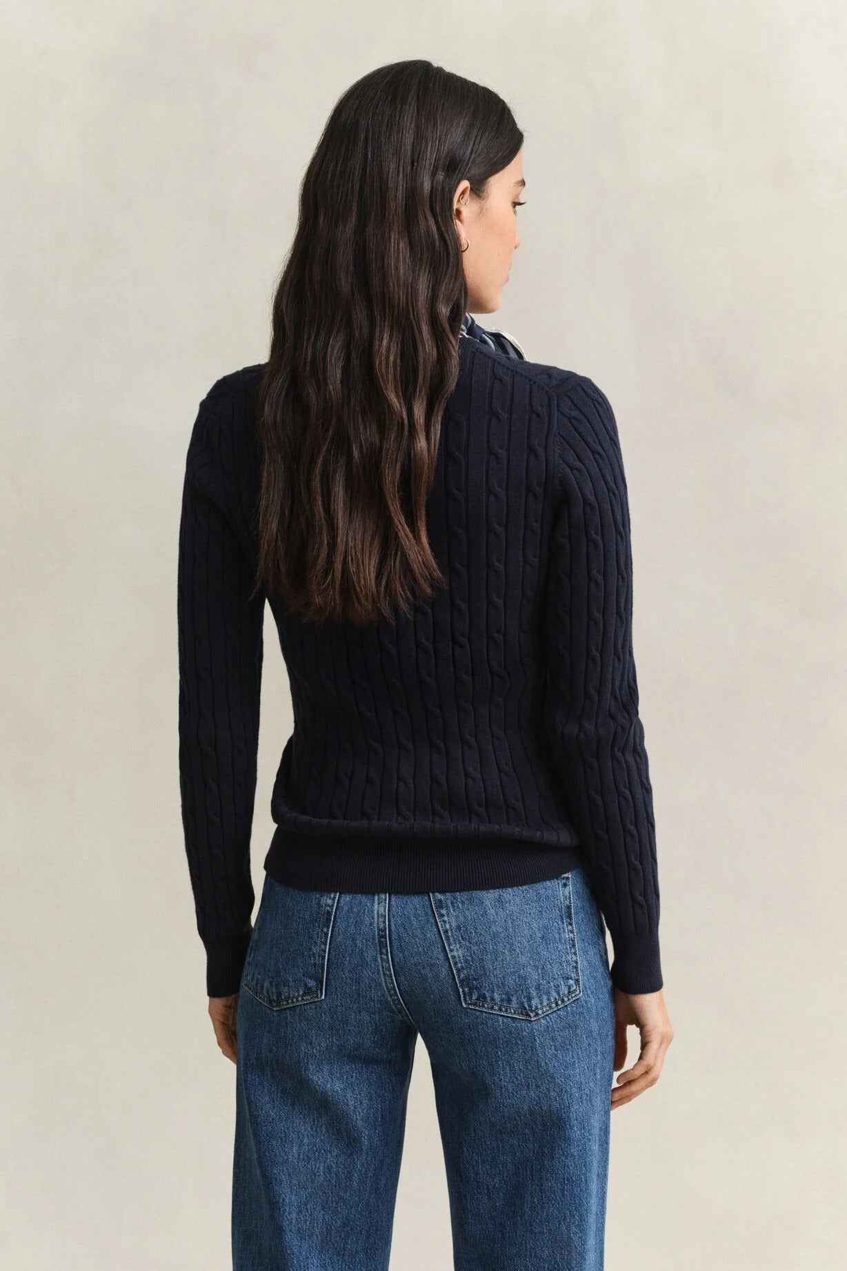 Young Ideas & Henmores -Stretch Cotton Cable Crew Neck Jumper -433 Evening Blue -S