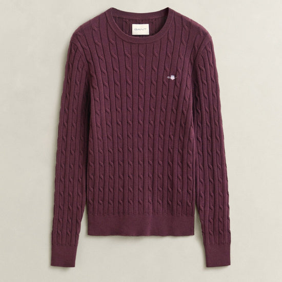 Young Ideas & Henmores -Stretch Cotton Cable Crew Neck Jumper -667 Darkened Wine -S