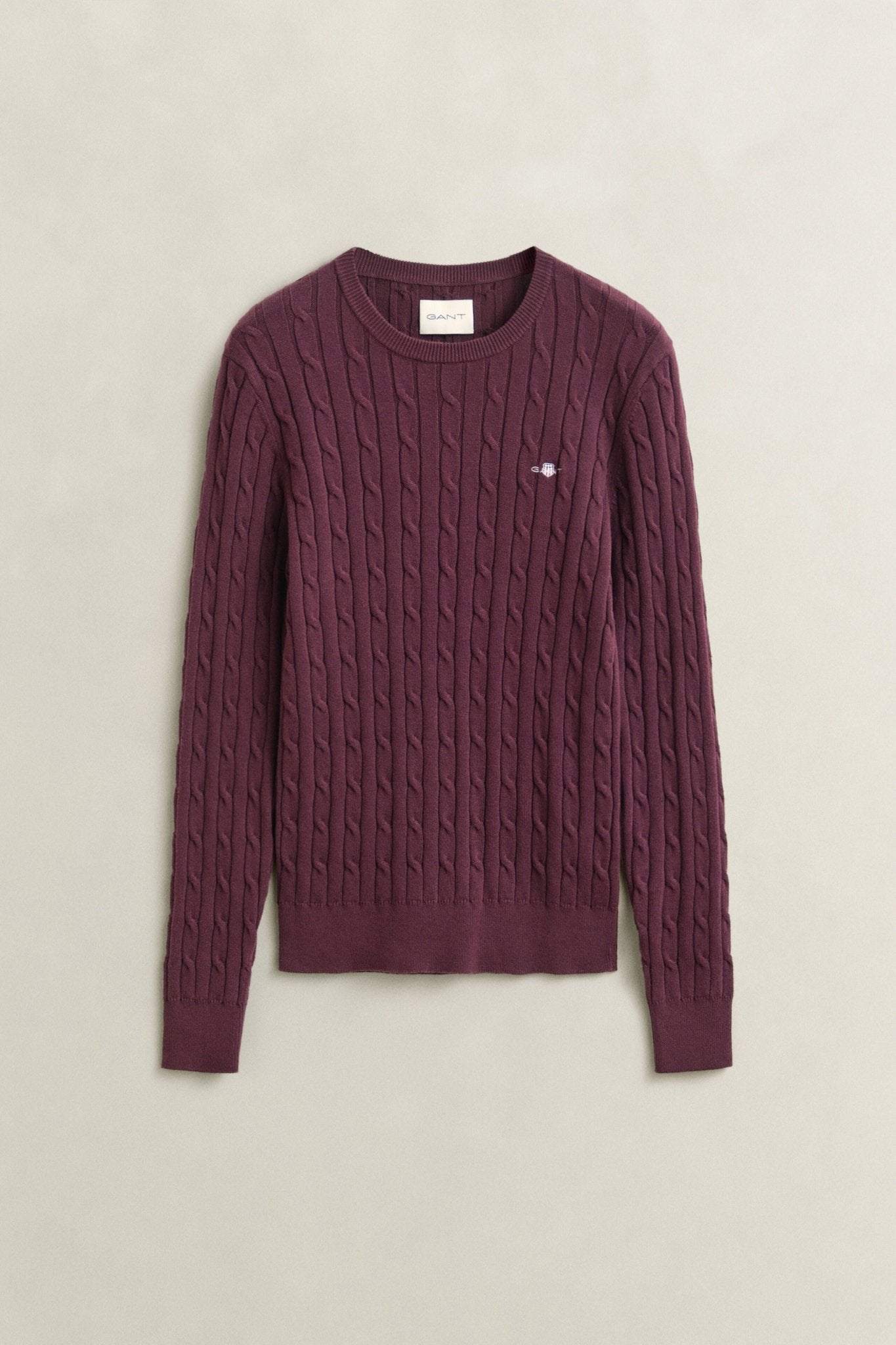 Young Ideas & Henmores -Stretch Cotton Cable Crew Neck Jumper -667 Darkened Wine -S