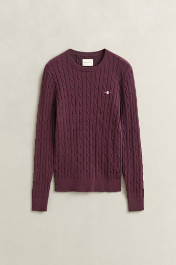 Young Ideas & Henmores -Stretch Cotton Cable Crew Neck Jumper -667 Darkened Wine -S
