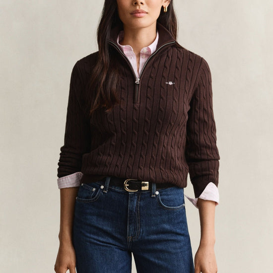 Young Ideas & Henmores -Stretch Cotton Cable Half-Zip -202 Deep Brown -S