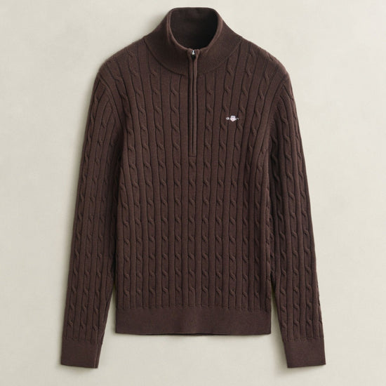Young Ideas & Henmores -Stretch Cotton Cable Half-Zip -202 Deep Brown -S