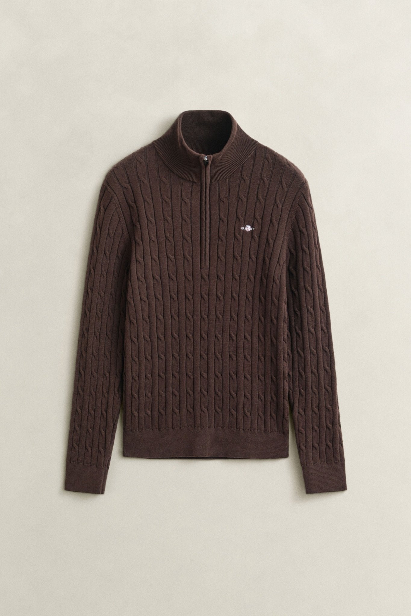 Young Ideas & Henmores -Stretch Cotton Cable Half-Zip -202 Deep Brown -S