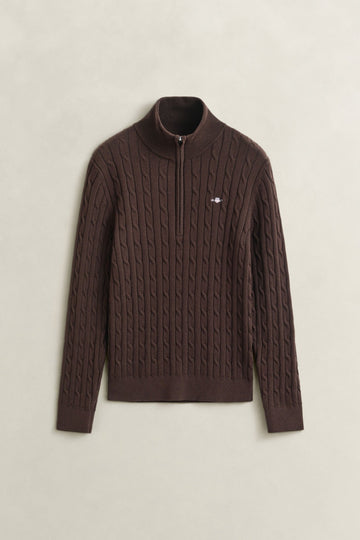 Young Ideas & Henmores -Stretch Cotton Cable Half-Zip -202 Deep Brown -S