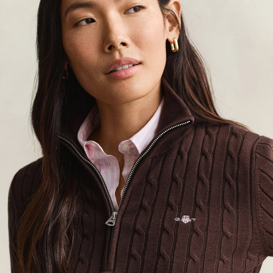 Young Ideas & Henmores -Stretch Cotton Cable Half-Zip -202 Deep Brown -S