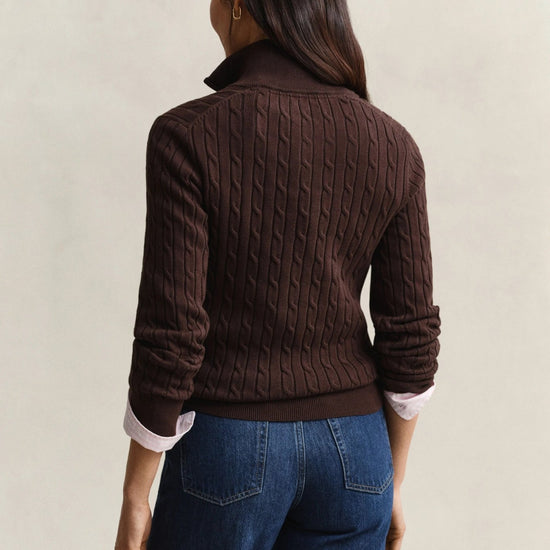 Young Ideas & Henmores -Stretch Cotton Cable Half-Zip -202 Deep Brown -S