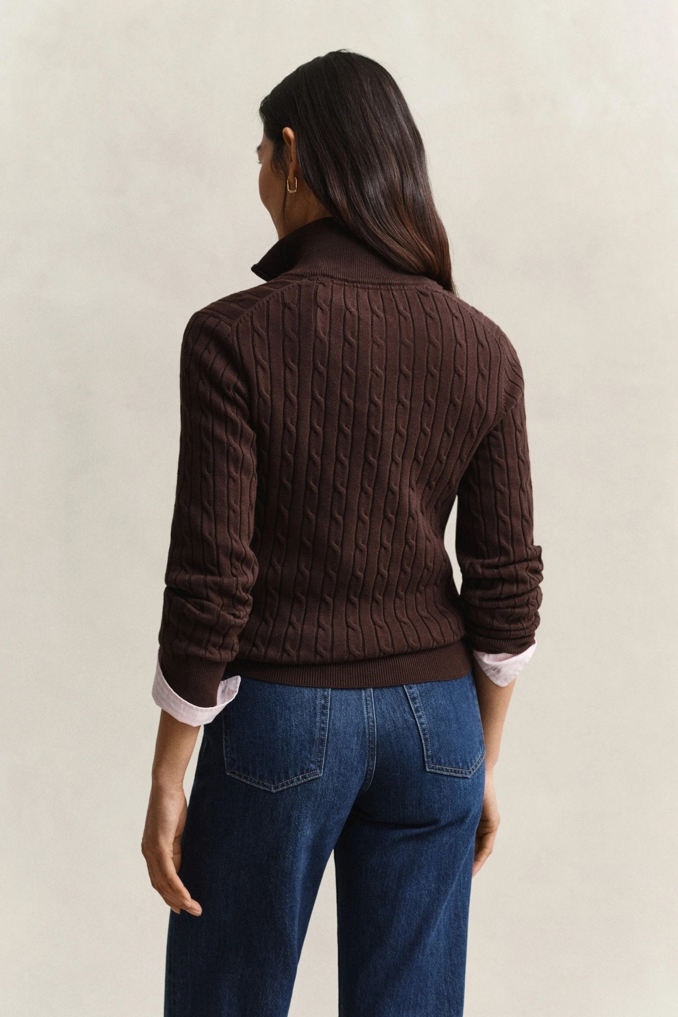 Young Ideas & Henmores -Stretch Cotton Cable Half-Zip -202 Deep Brown -S