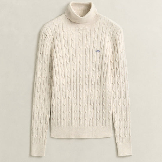 Young Ideas & Henmores -Stretch Cotton Cable Turtleneck Jumper -240 Faded Beige -S