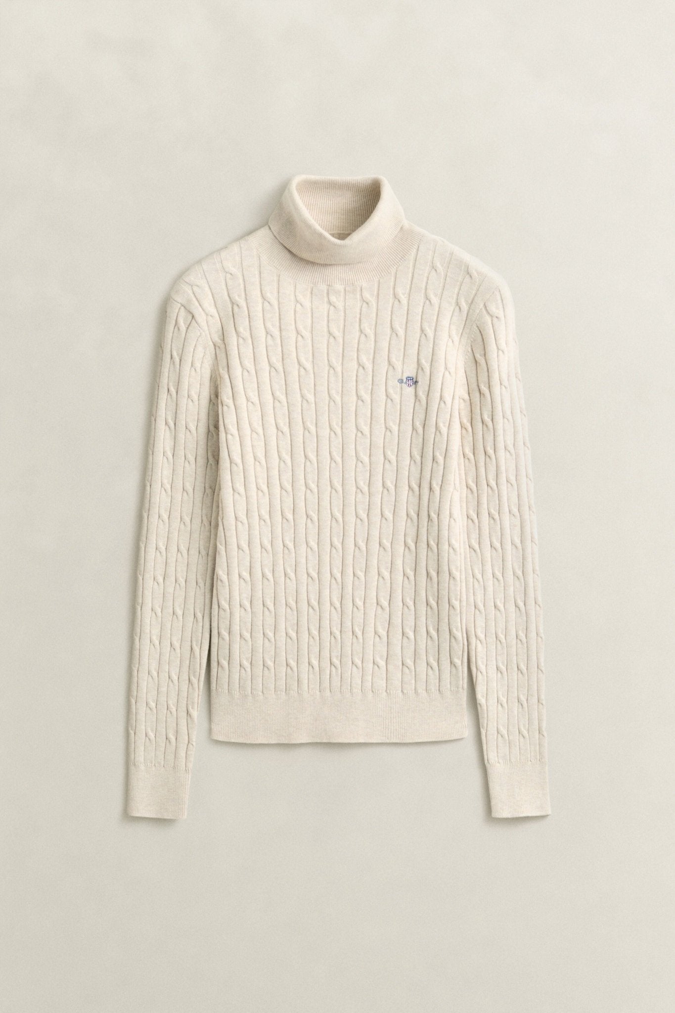 Young Ideas & Henmores -Stretch Cotton Cable Turtleneck Jumper -240 Faded Beige -S
