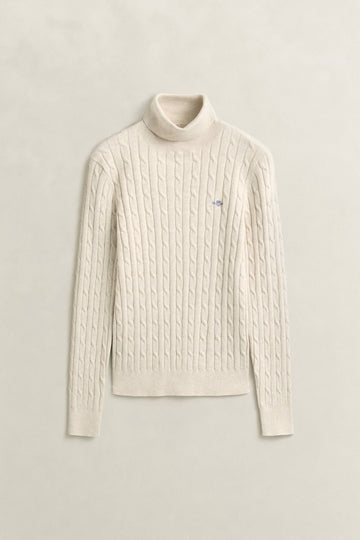 Young Ideas & Henmores -Stretch Cotton Cable Turtleneck Jumper -240 Faded Beige -S