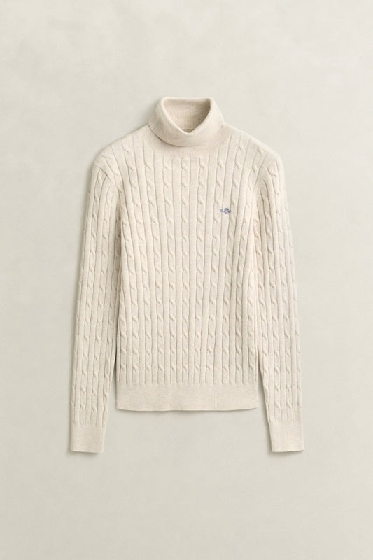Young Ideas & Henmores -Stretch Cotton Cable Turtleneck Jumper -240 Faded Beige -S