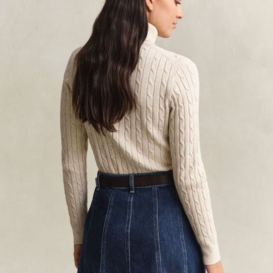 Young Ideas & Henmores -Stretch Cotton Cable Turtleneck Jumper -240 Faded Beige -S