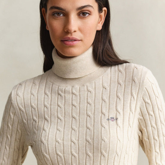 Young Ideas & Henmores -Stretch Cotton Cable Turtleneck Jumper -240 Faded Beige -S