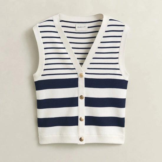 Young Ideas & Henmores - Striped Knit Vest - 113 Eggshell - XS