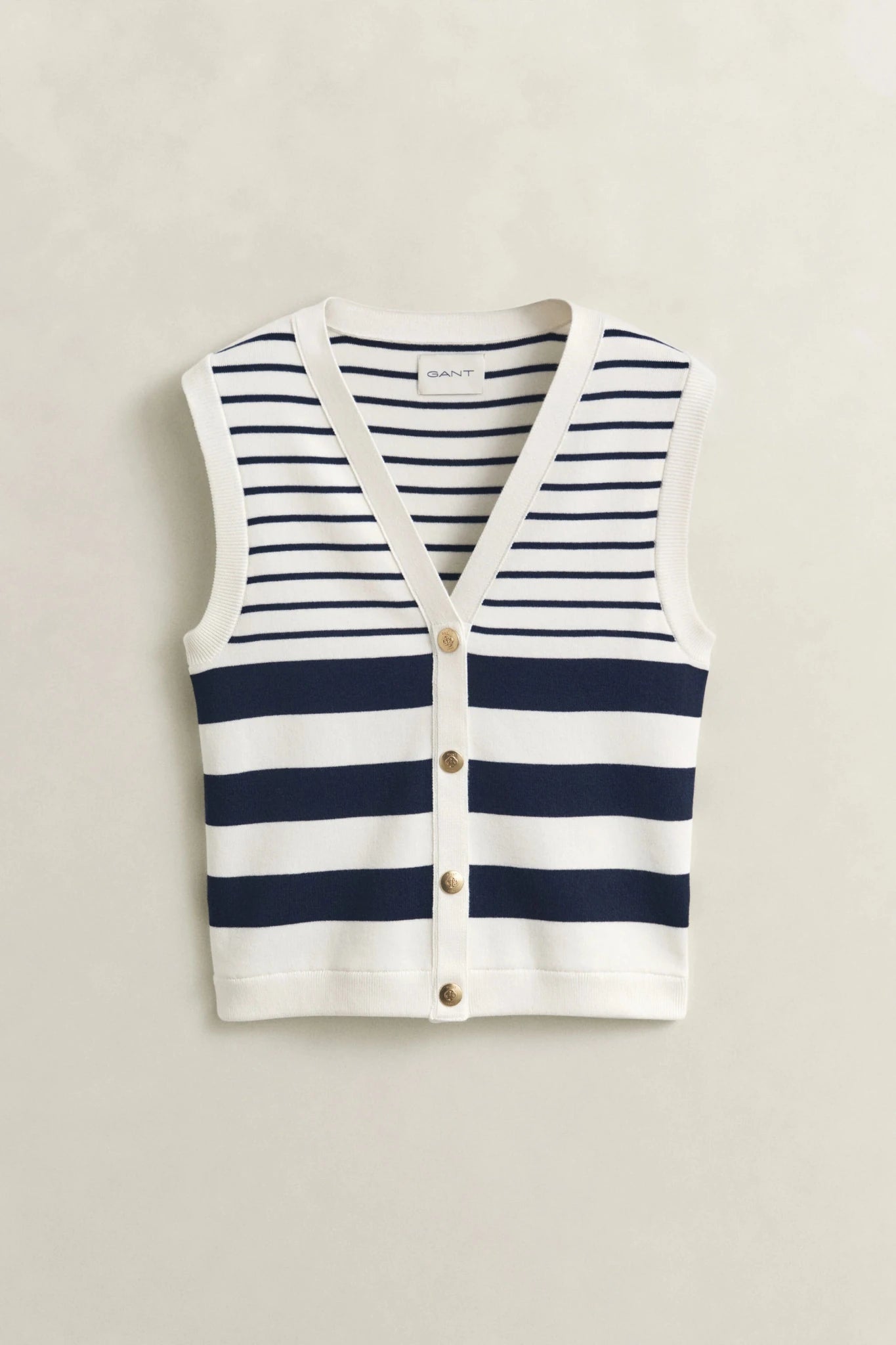 Young Ideas & Henmores - Striped Knit Vest - 113 Eggshell - XS