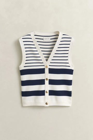 Young Ideas & Henmores - Striped Knit Vest - 113 Eggshell - XS