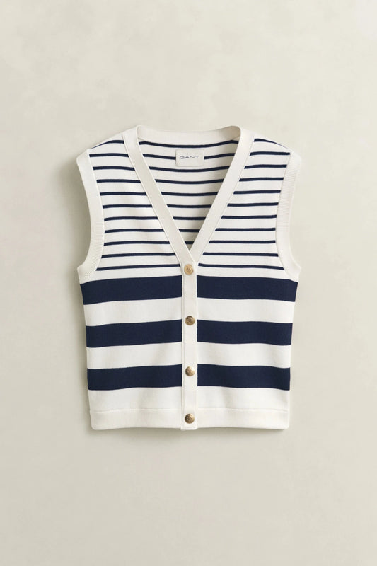 Young Ideas & Henmores - Striped Knit Vest - 113 Eggshell - XS