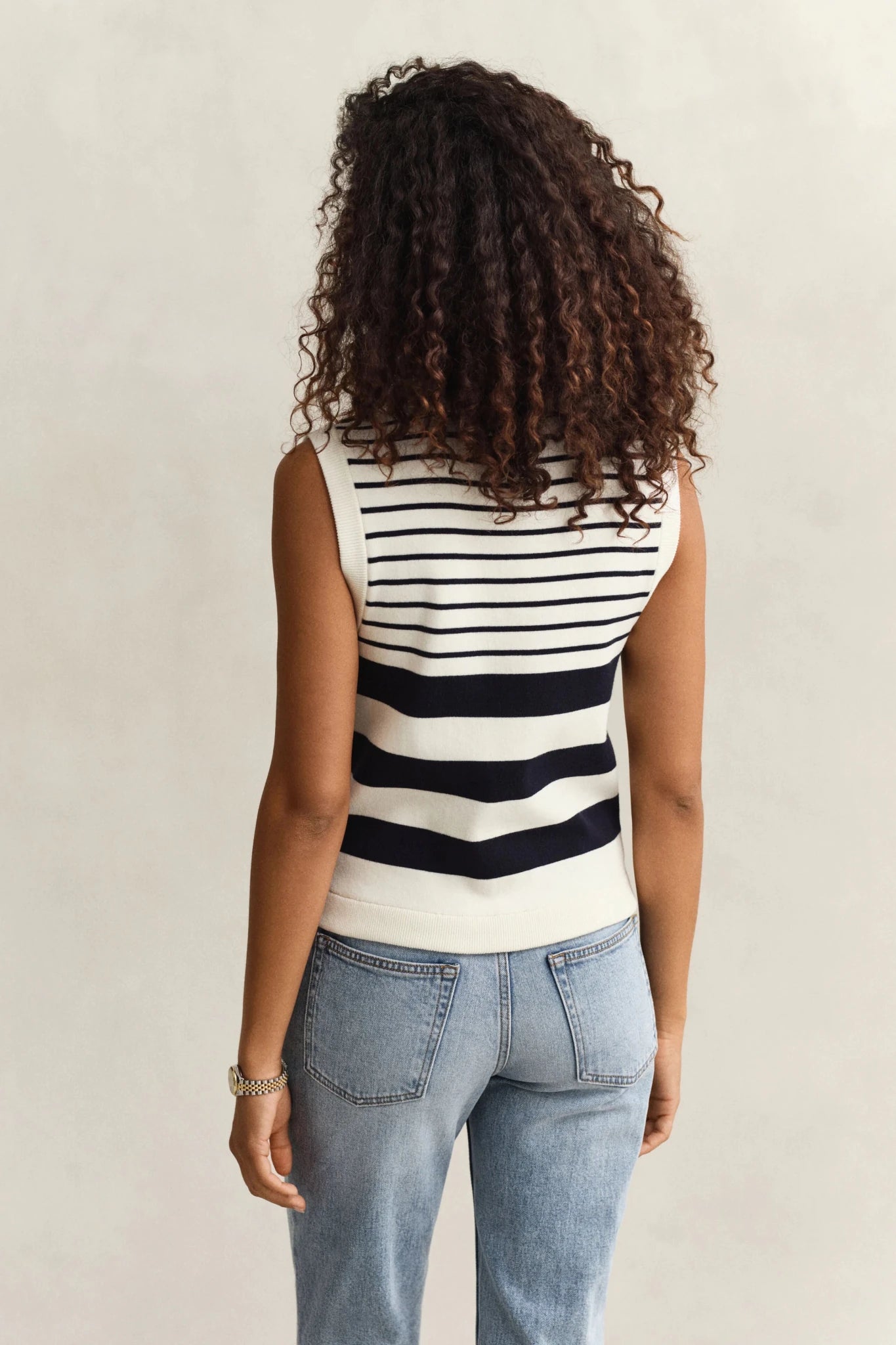 Young Ideas & Henmores - Striped Knit Vest - 113 Eggshell - XS