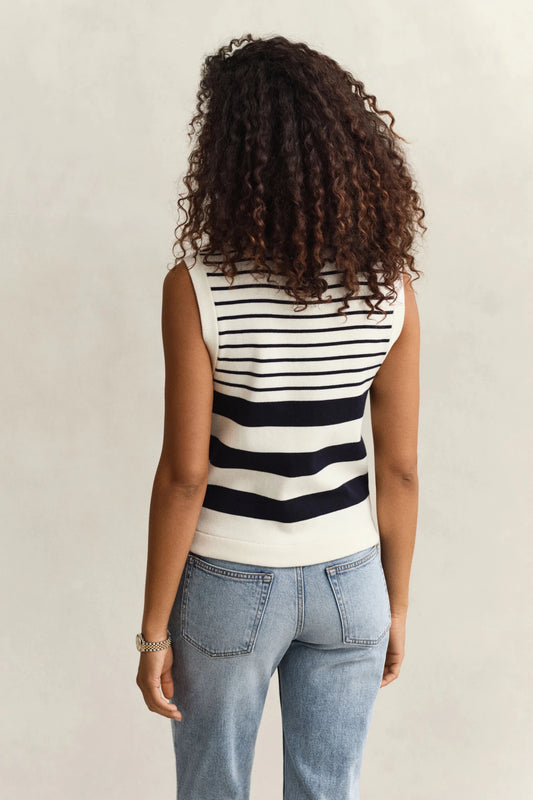 Young Ideas & Henmores - Striped Knit Vest - 113 Eggshell - XS