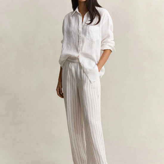Young Ideas & Henmores - Striped Linen Blend Pull On Pants - 113 Eggshell - 36
