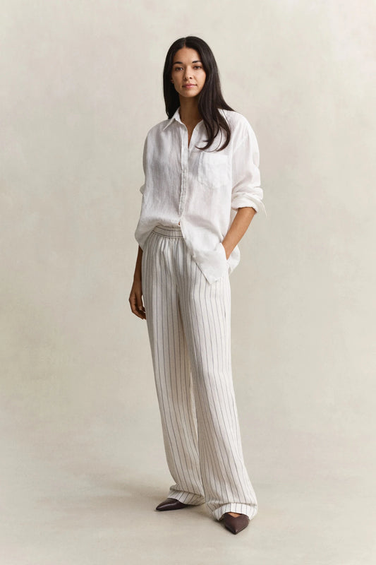 Young Ideas & Henmores - Striped Linen Blend Pull On Pants - 113 Eggshell - 36