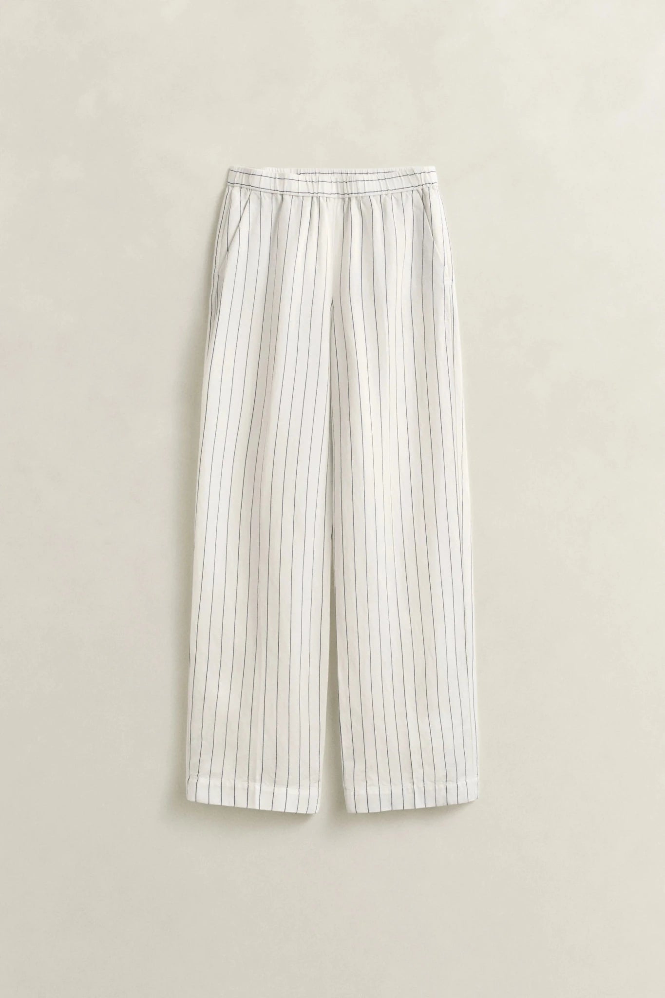 Young Ideas & Henmores - Striped Linen Blend Pull On Pants - 113 Eggshell - 36