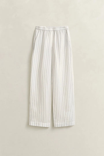 Young Ideas & Henmores - Striped Linen Blend Pull On Pants - 113 Eggshell - 36