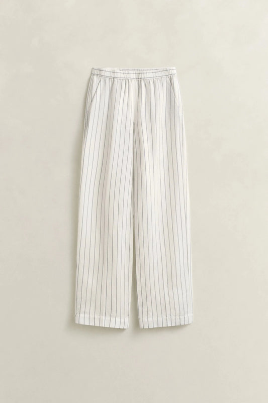 Young Ideas & Henmores - Striped Linen Blend Pull On Pants - 113 Eggshell - 36